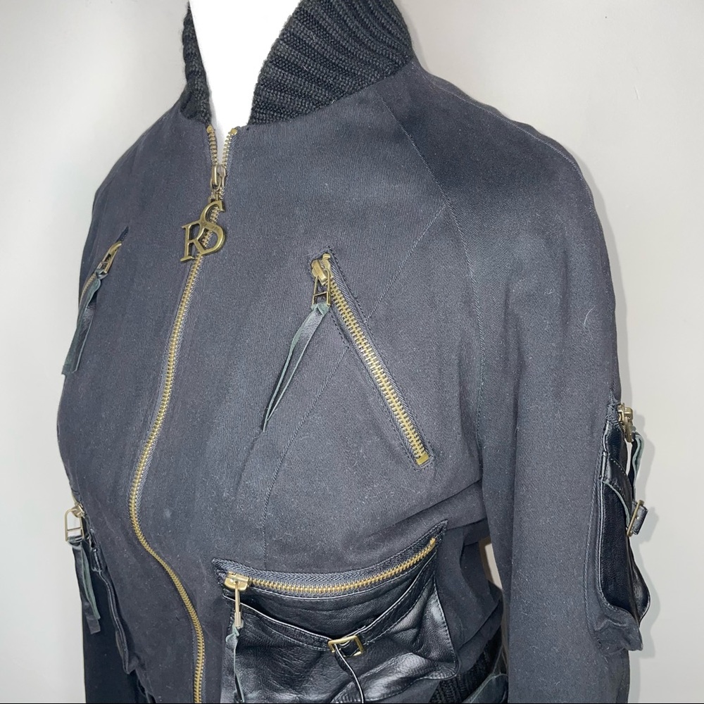 Roberta Scarpa Cotton Leather Moto Bomber Jacket Black Size 6 Italy - Picture 4 of 14